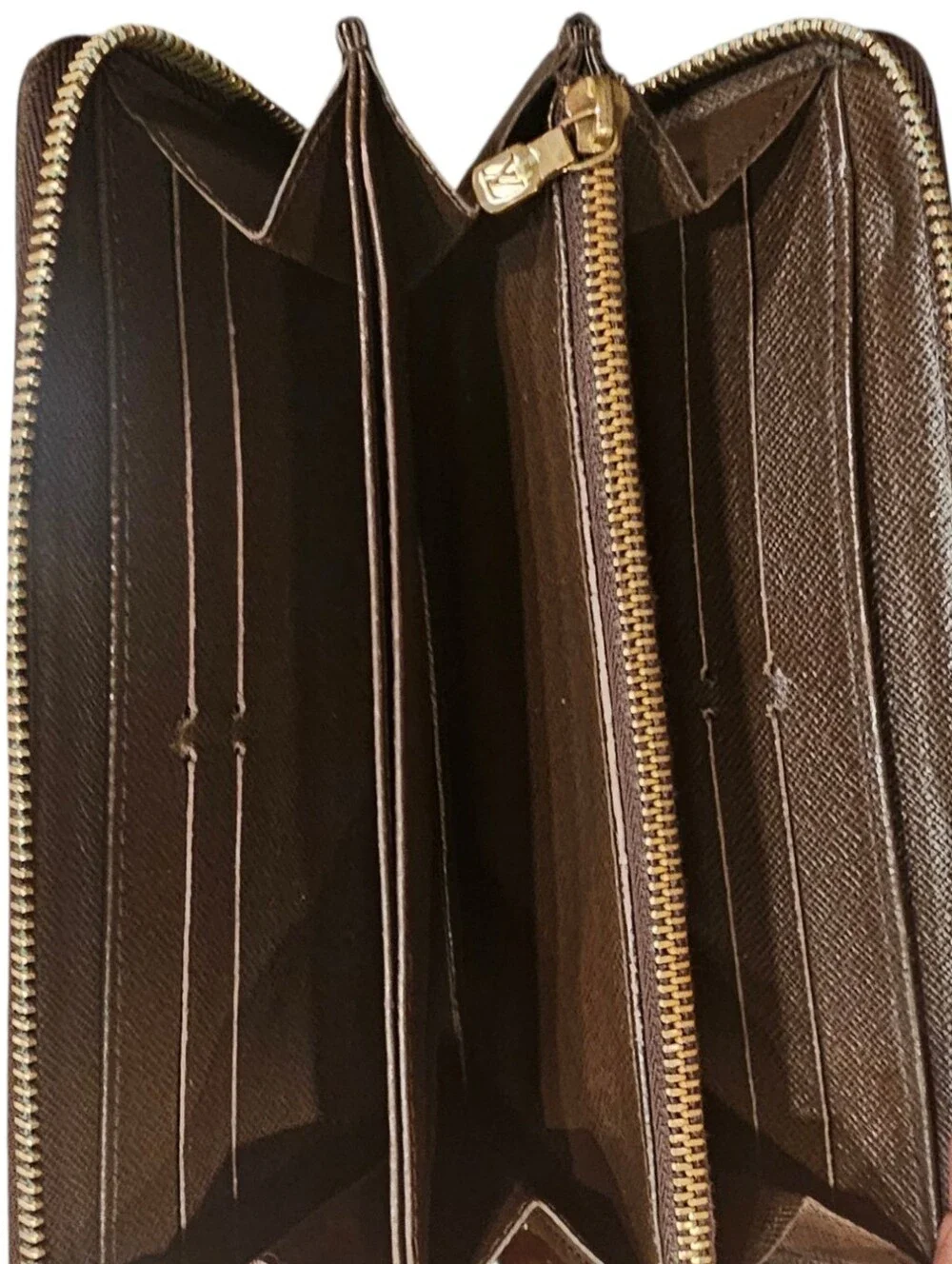 Louis Vuitton Damier Ebène Zip-Around Wallet with Gold Hardware